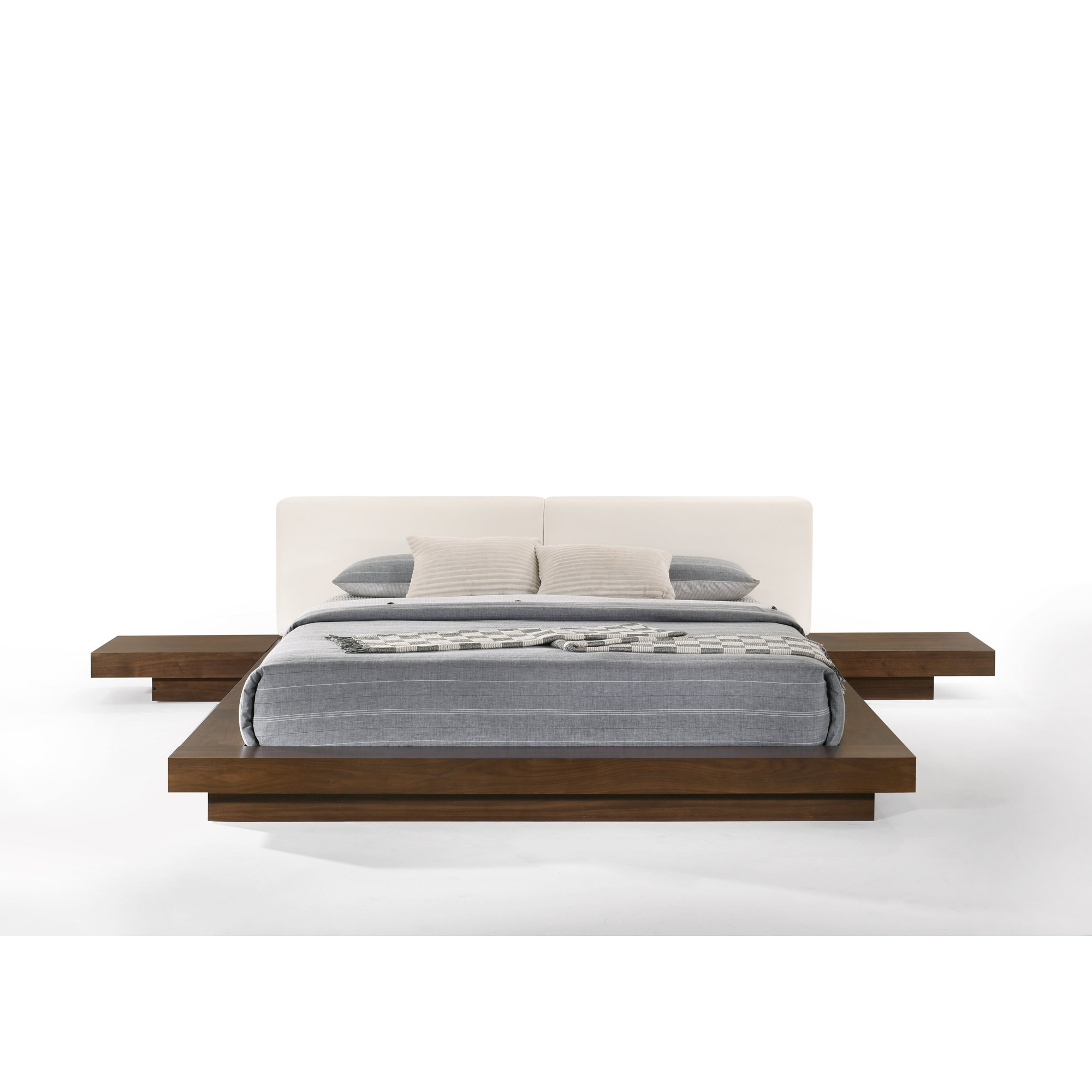 Andzela Vegan Leather Panel Storage Bed, Walnut/White, Queen