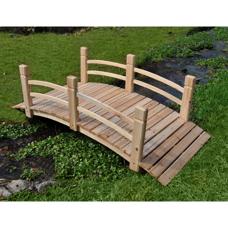 Natural Cedar 5-Foot Garden Bridge with Side Rails
