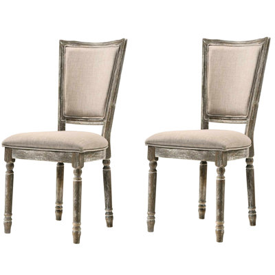 Ensemble de 2 chaises d'appoint rustiques beige et gris - rembourrées, rembourrées de mousse, meubles de salle à manger en gris récupéré, siège et dossier rembourrés