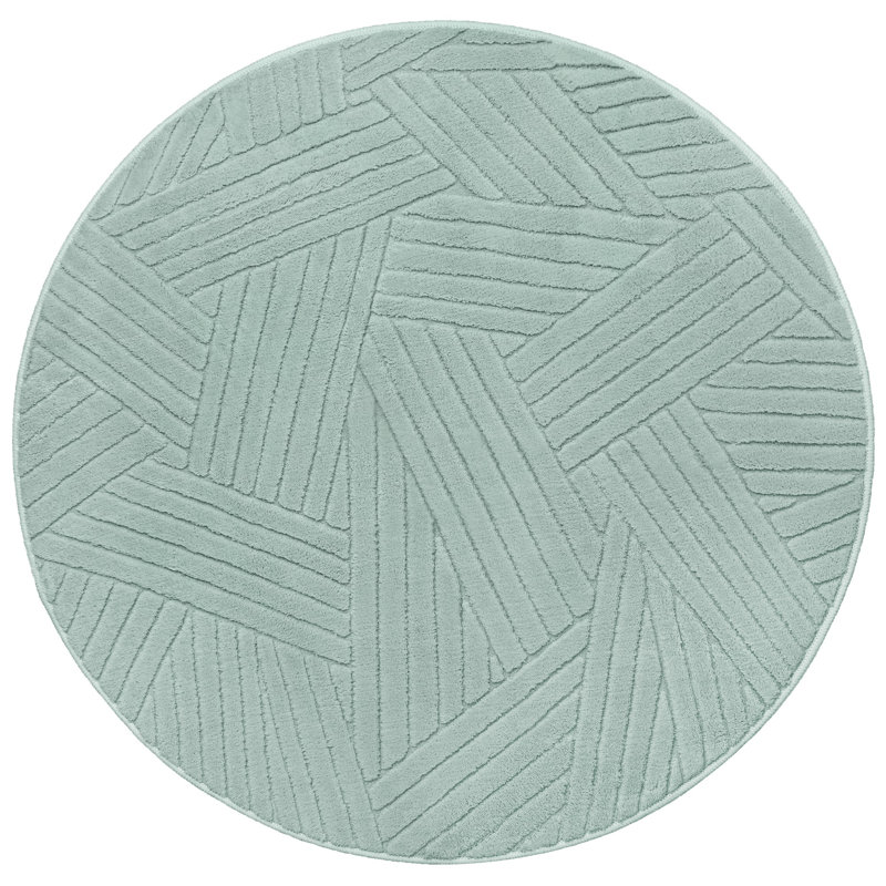 Geometric Washable Area Rug, Sage Green, Round 160 cm