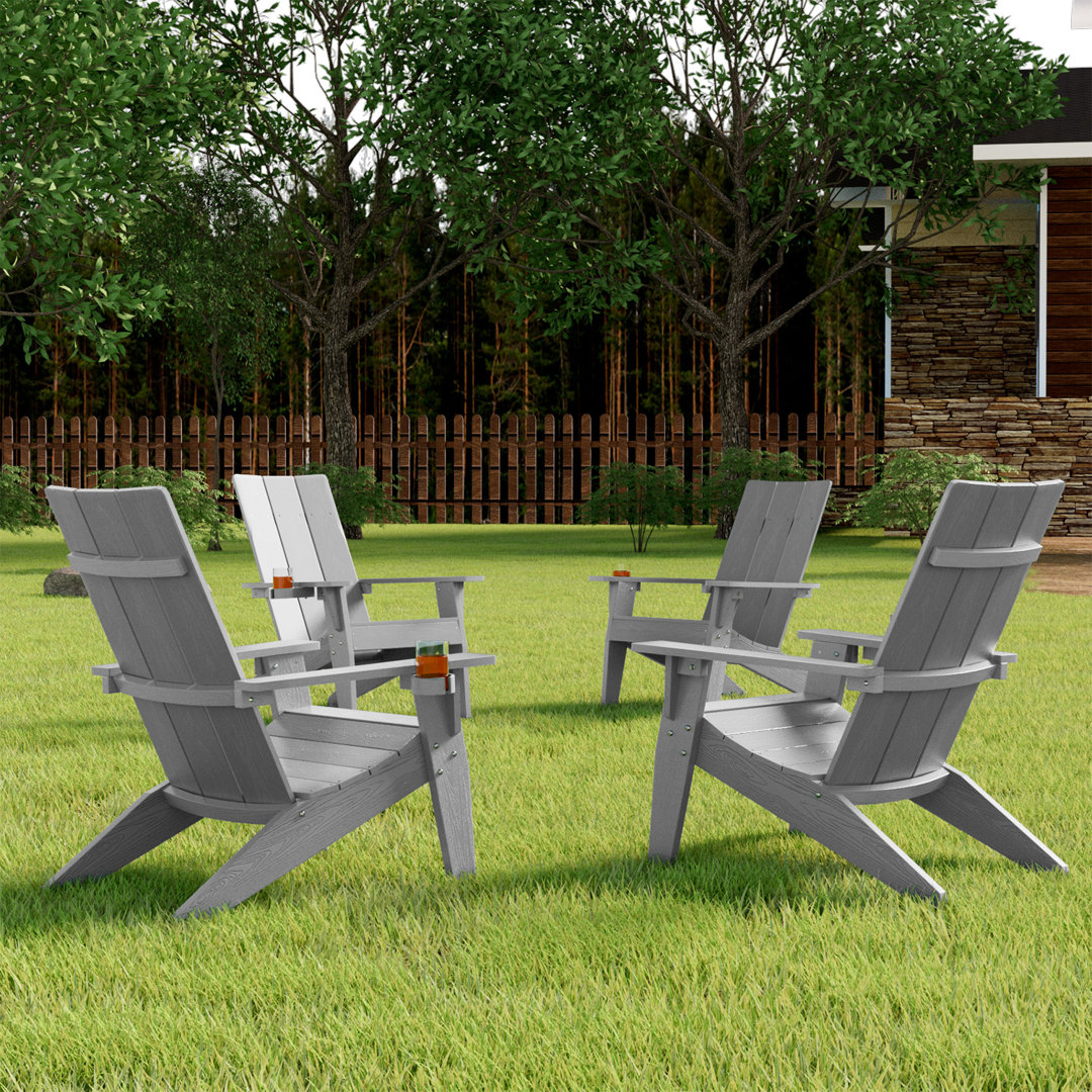 Aurra Modern All Weather Outdoor HIPS Plastic Adirondack Chairs with Cup Holder, Oversize Fire pit Chairs (Set of 4) Highland Dunes 
