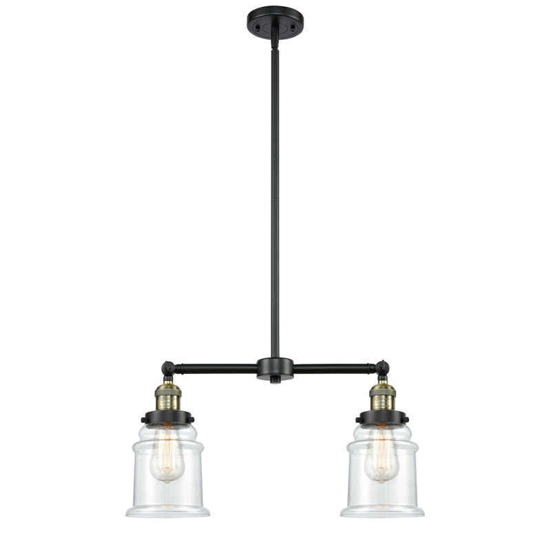 Luminaire suspendu linéaire à 2 lumières pour îlot de cuisine Galaviz, Transparent, Ampoule non incluse, Laiton antique noir