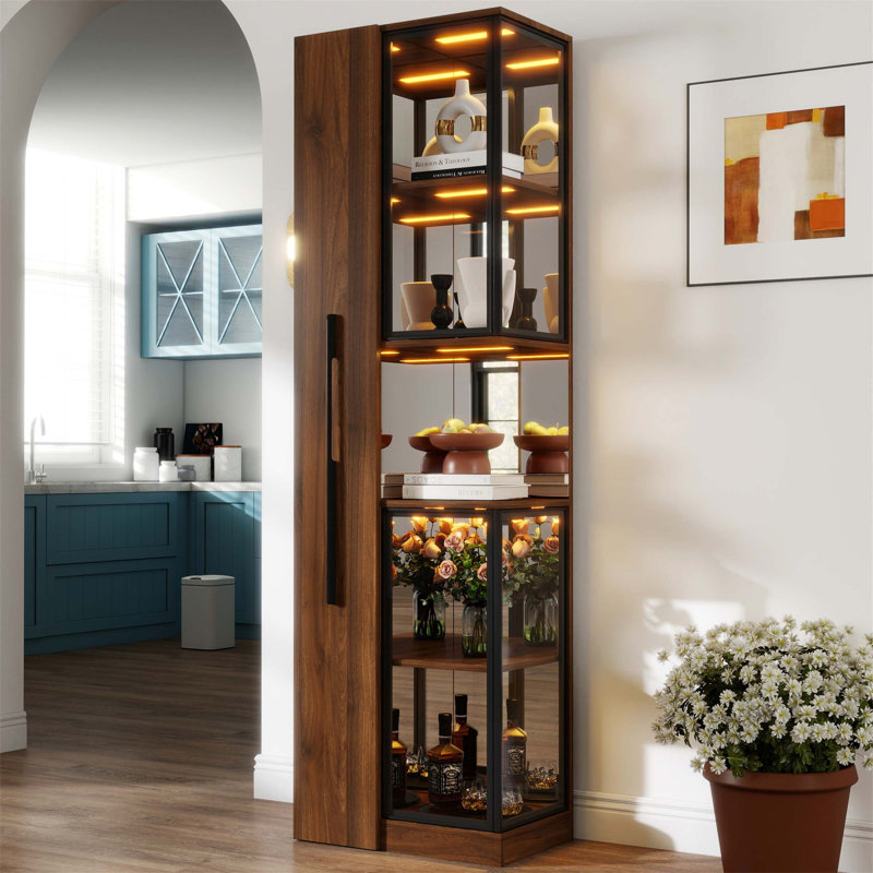 Vitrine de porte en verre de 70 pouces avec éclairage à DEL et tablettes coulissantes à plusieurs niveaux, parfaite pour le rangement organisé et la présentation élégante