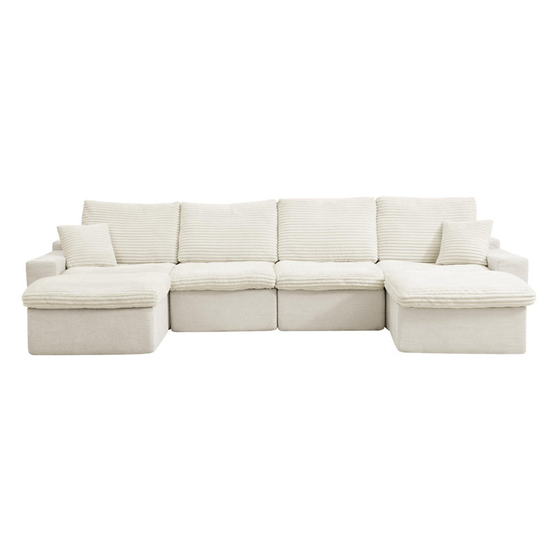 Canapé modulaire rembourré 6 pièces Rivulet, Velours côtelé beige