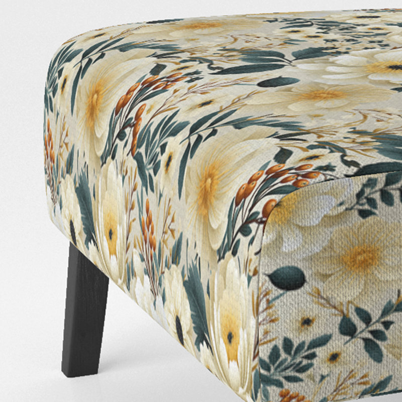 Ivoire motif floral bohème chic - Fauteuil de chambre rembourré de style campagnard, fauteuil d'appoint floral rustique