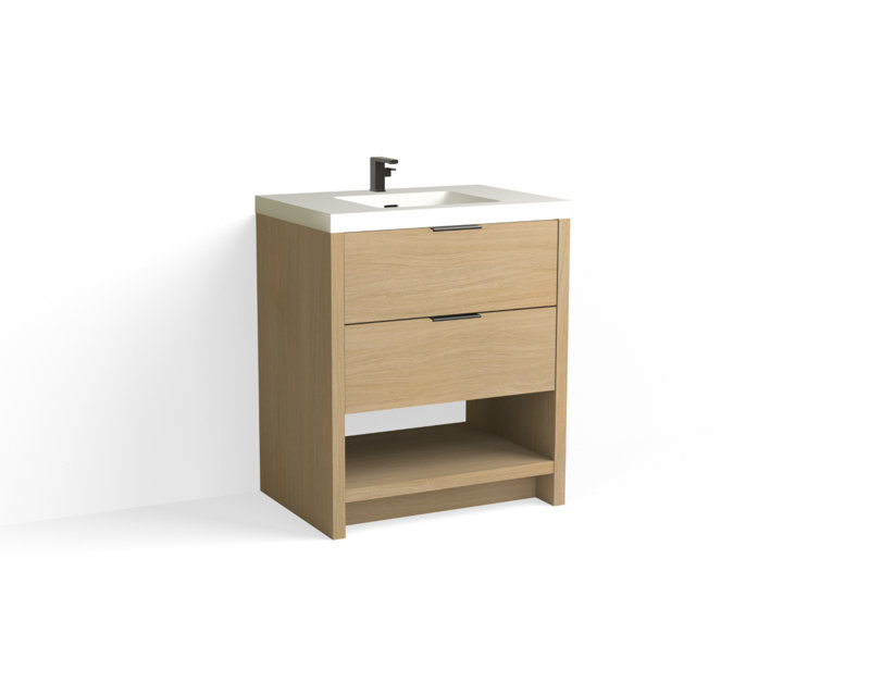 Vue 30" W Freestanding Single Bathroom Vanity, Biondo, Matte White/Single, Matte Black