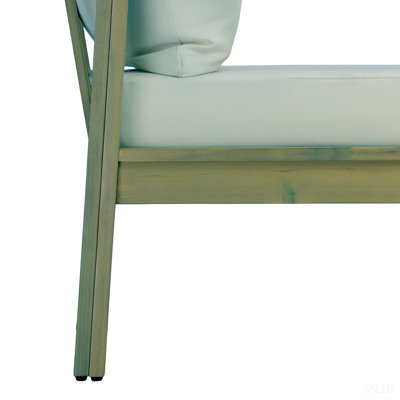 Fauteuil club de patio en bois d'acacia, siège de 26,38 po de profondeur avec coussin moelleux, dossier en lattes de bois, convient aux porches, jardins, arrière-cours et balcons (teck clair + coussin crème)