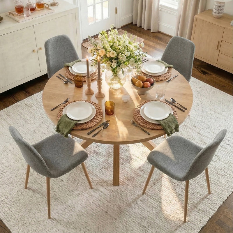 Cleckley 4 - Person Dining Table Sets With 39.4'' Round Table & 4 Upholstered Fabric Chairs, Gray