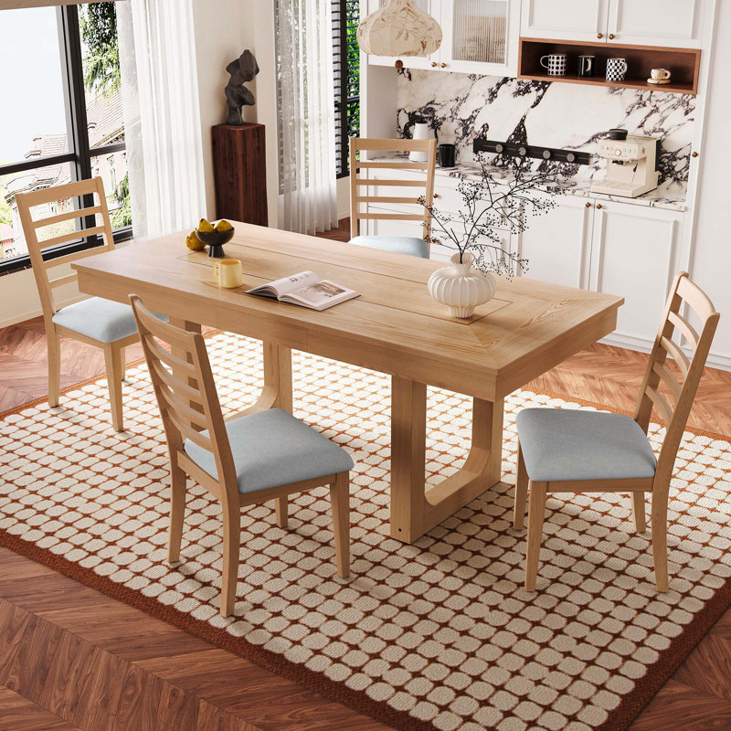 Ensemble de salle à manger à rallonge 5 pièces de style campagnard avec rallonge de 18 po, table en bois rustique de 78 po et 4 chaises rembourrées