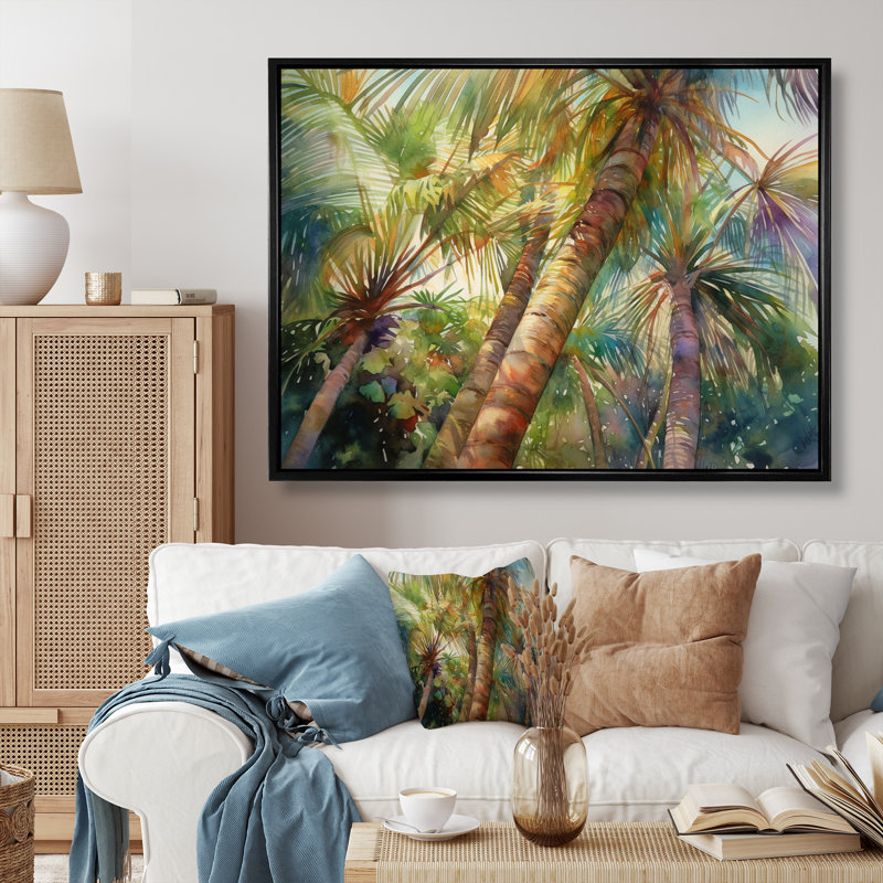 Palmier vert paradis II - impression, H 24 po x l 32 po x P 1 po, Cadre flottant noir