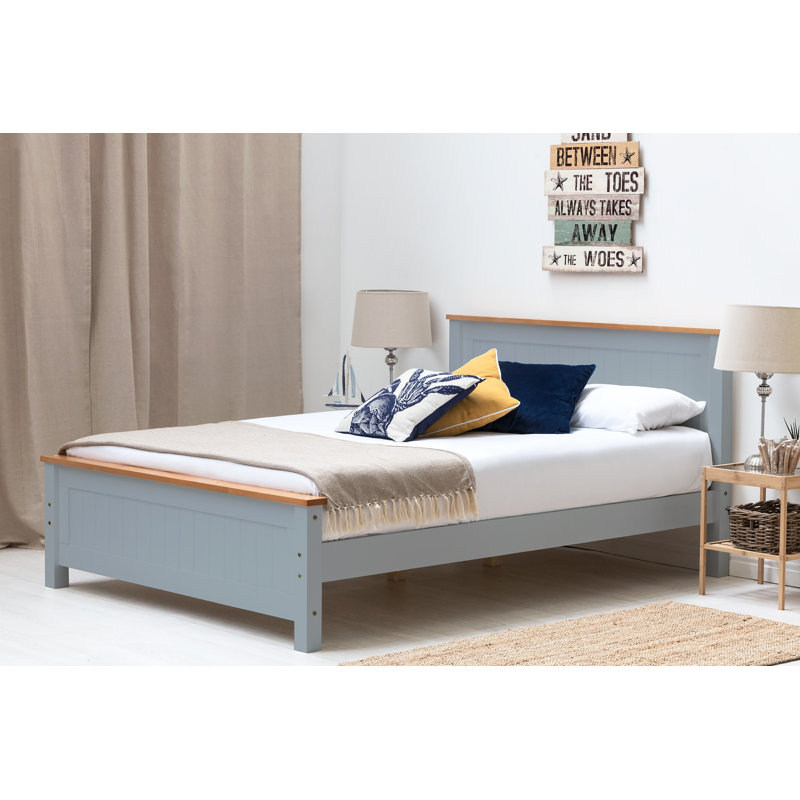 Aubrey Solid Wood Low Profile Bed Frame with Mattress, Grey, Double (4'6), 19cm Double Memory Foam