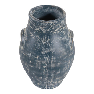 Artisan Round Terracotta Bud Table Vase for Rustic Home Decor - Rounded Flower Tall Vase with Side Handles for Living Room or Shelf Display - 8"