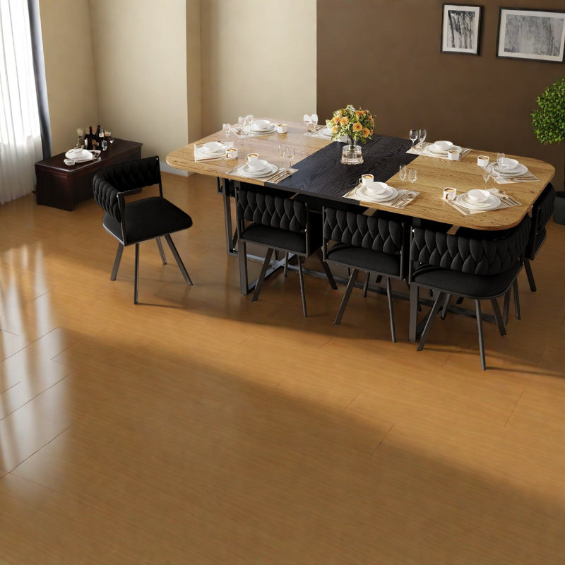 Ensembles de table de salle à manger modernes avec chaises en velours noir, table à grain de bois non extensible pour les réunions de famille
