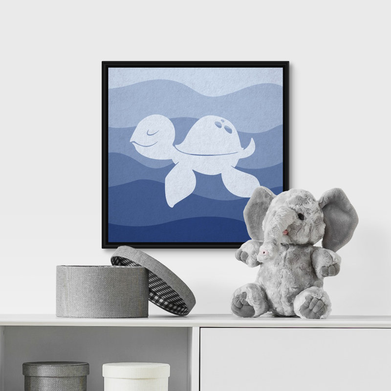 « sea tortue », impression Underwater Nursery, Cadre pour toile flottant noir, H 16 po x l 16 po x P 1,75 po