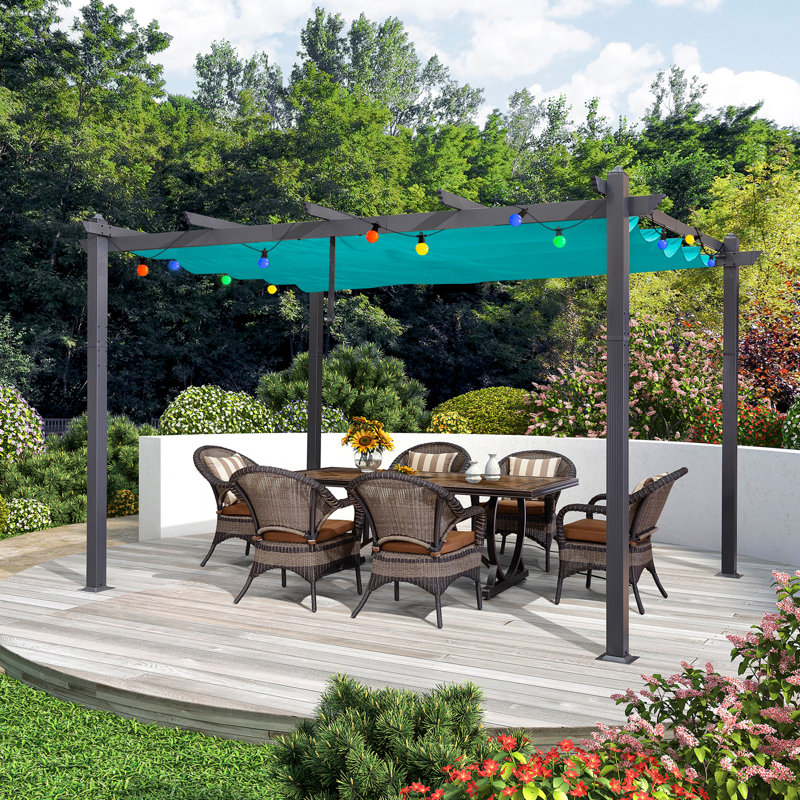 13 Ft. W x 10 Ft. D Metal Pergola with Canopy, Blue