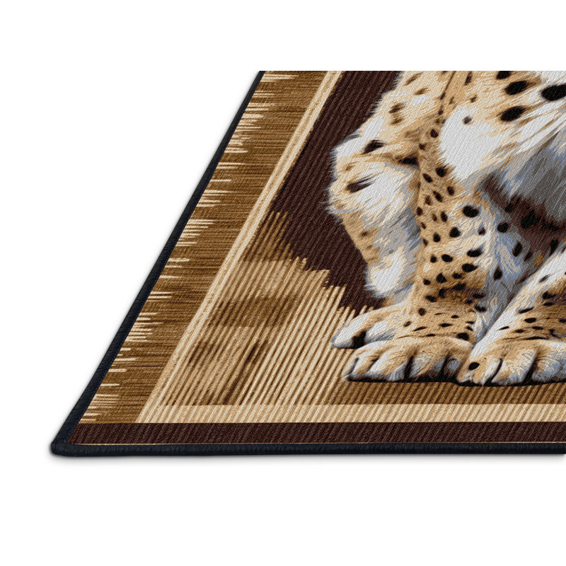 Washable Carpathian Lynx Big Cats Area Rug, Round 6'