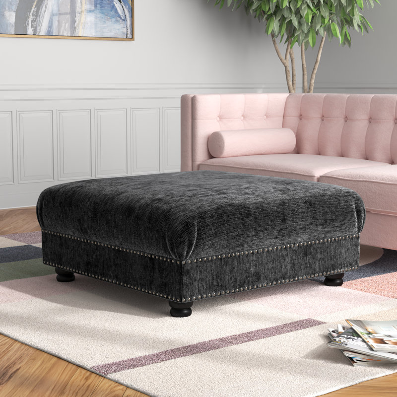 Davion Upholstered Ottoman, Bliss Charcoal Polyester
