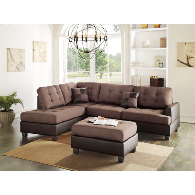 Contemporary Sectional Sofa Cushion Tufted Reversible 3Pc Sectional Sofa L/R Chaise Ottoman Living Room Furniture