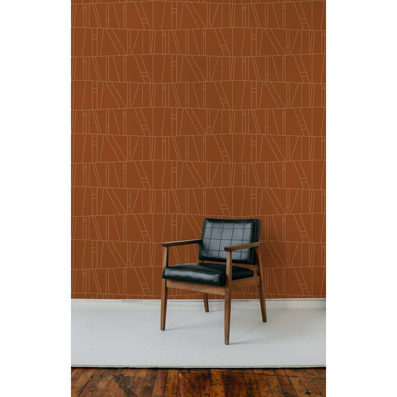 Kazi 10' L x 25" W Wallpaper Roll, Terracotta, Faux Grasscloth, Non-pasted