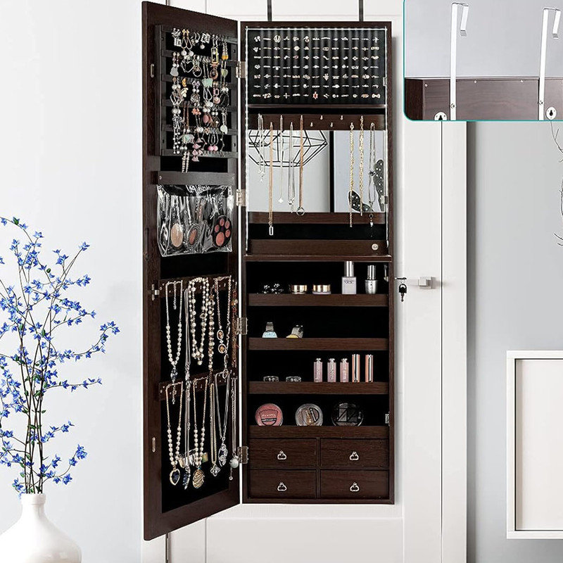 Armoire à bijoux avec miroir, Brun
