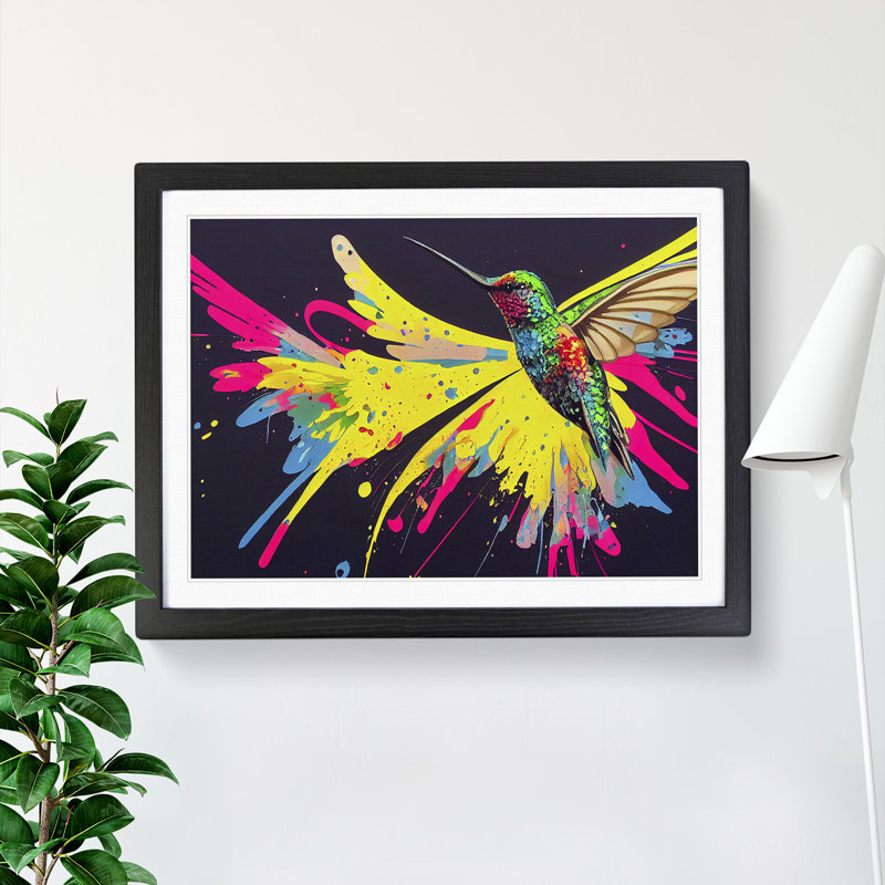 Hummingbird In Colour Vol.4 Abstract - Single Picture Frame Painting, Black, 34cm H x 46cm W x 2cm D