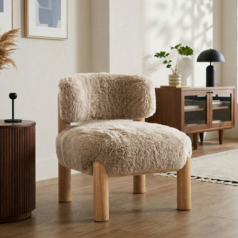 Chaise d'appoint rembourrée en tissu Lana, Brun