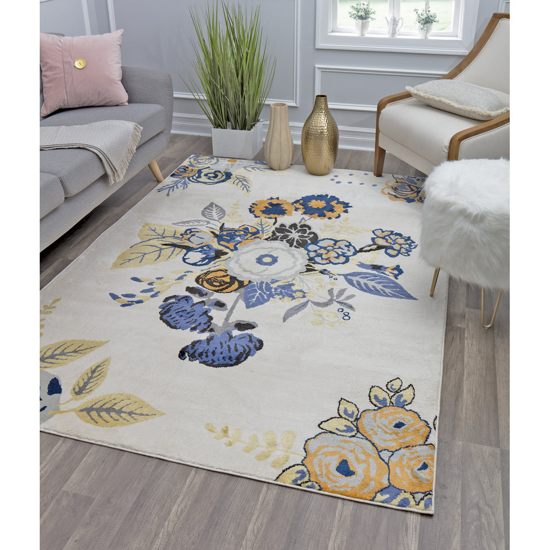 Valentina Floral Rose Garden Ivory Area Rug Latitude Run® Rug 