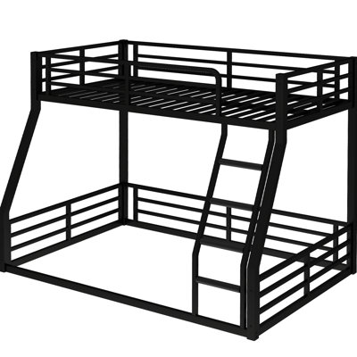 Lit superposé simple en métal au-dessus du plancher double, robuste, pour adolescents, adultes, conception à réduction de bruit, noir, peu encombrant, bas avec garde-corps, assemblage rapide noir, économie dans les petites pièces, réduction,