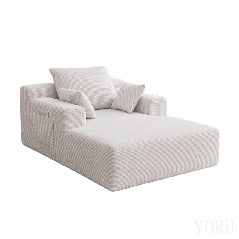 Canapé méridienne en velours côtelé de 182 cm (71,65 po) avec porte-gobelets et poche de rangement, livré sans assemblage, assise profonde surdimensionnée avec coussins, noir