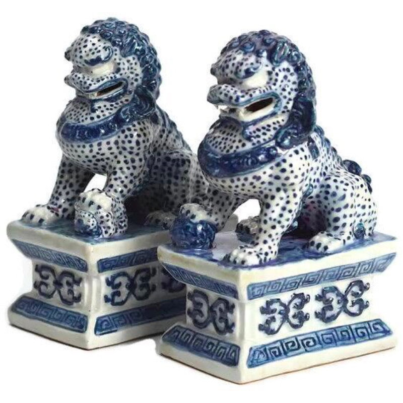 Mini Blue And White Foo Dogs