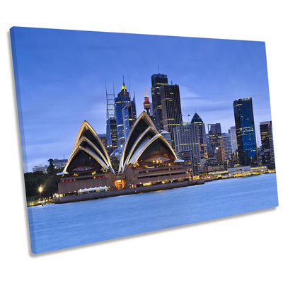 Sydney Opera House Blue Framed - Wrapped Canvas Print