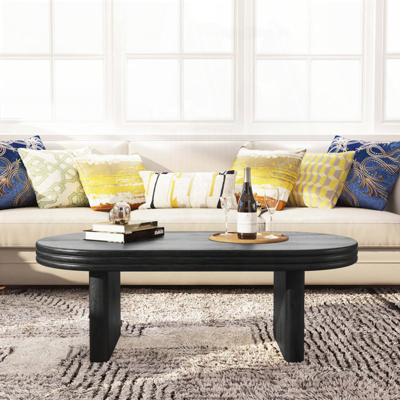 Oval Fluted Coffee Table – Mid-Century Modern Black, 47.24"