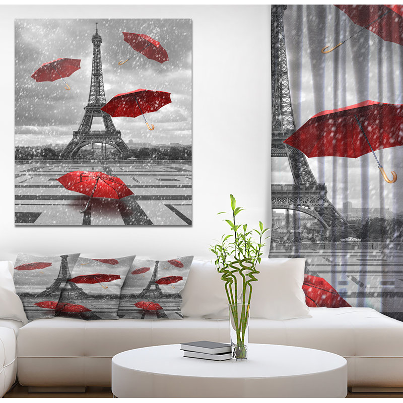 Photographie de toile Cityscape Flying Umbrella Tower Eiffel - Paris Umbrella, H 40 po x l 30 po x p 1,5 po