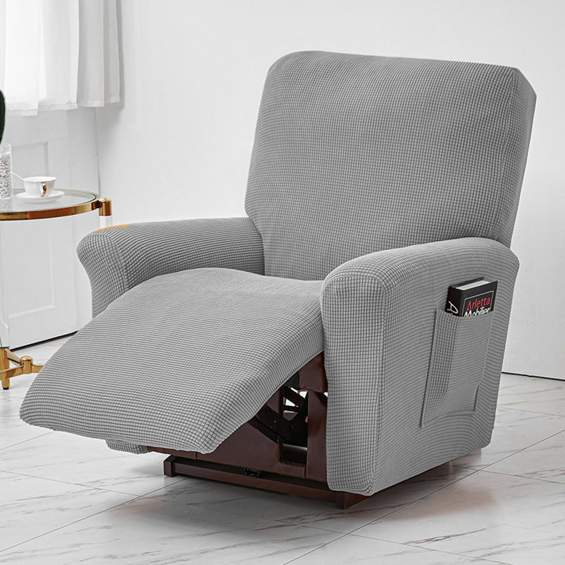 Housse pour fauteuil inclinable à coussins carrés/rectangulaires, Mélange de polyester argent