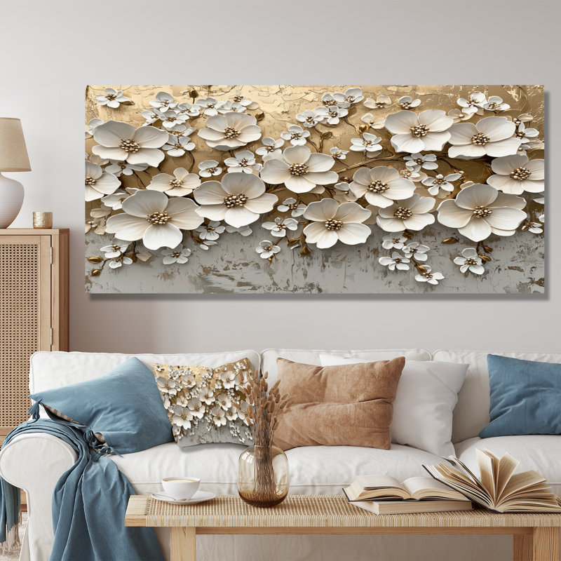 Monissa, fleur d'hortensia crème II - art mural hortensia, H 28 po x l 60 po, Toile tendue, Ne s’applique pas