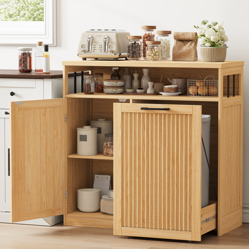 Fluted 13-Gallon Pull-Out Trash Cabinet, Natural Oak