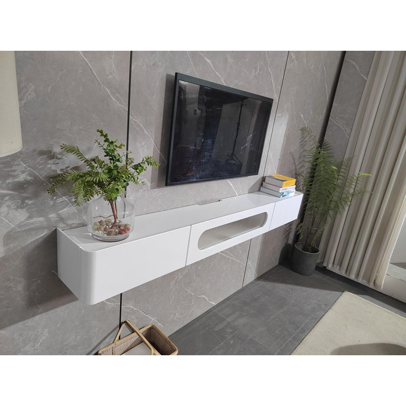70-inch Floating Tv Stand, Wall-mounted, Fully Assembled,for Tvs Up To 75", High Gloss, 8.5"H x 70"L x 9.5"W