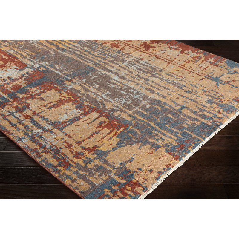 Aashana Abstract Hand-Knotted Burgundy/Tan/Dark Brown/Camel Area Rug, Rectangle 2' x 3'