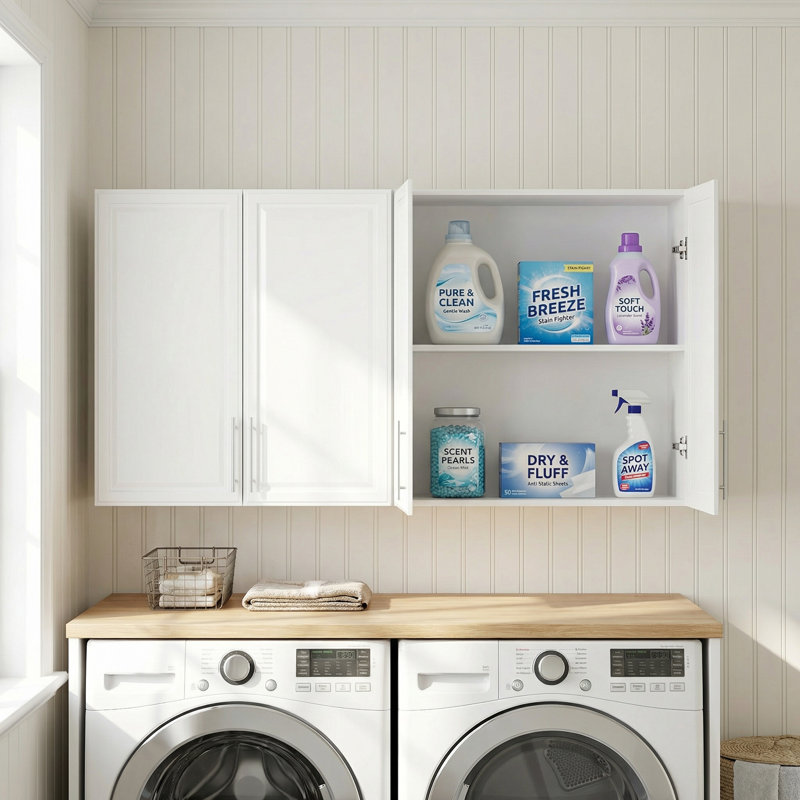 Grande armoire de salle de lavage murale 59 po, pour cuisine, tablettes réglables, blanc