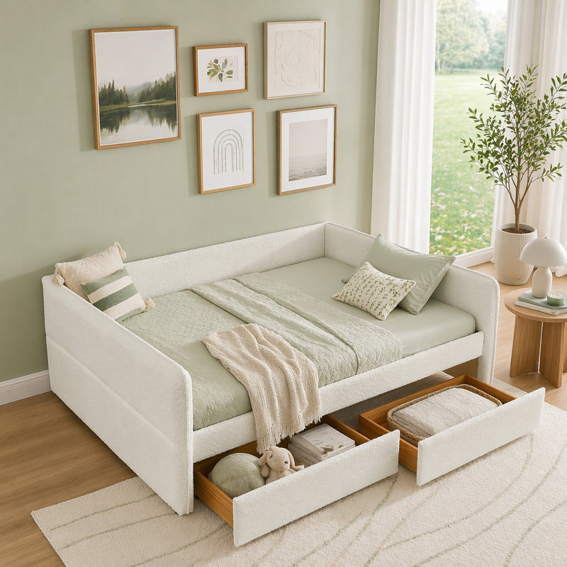 Queen Siz Daybed with Two Drawers, Beige