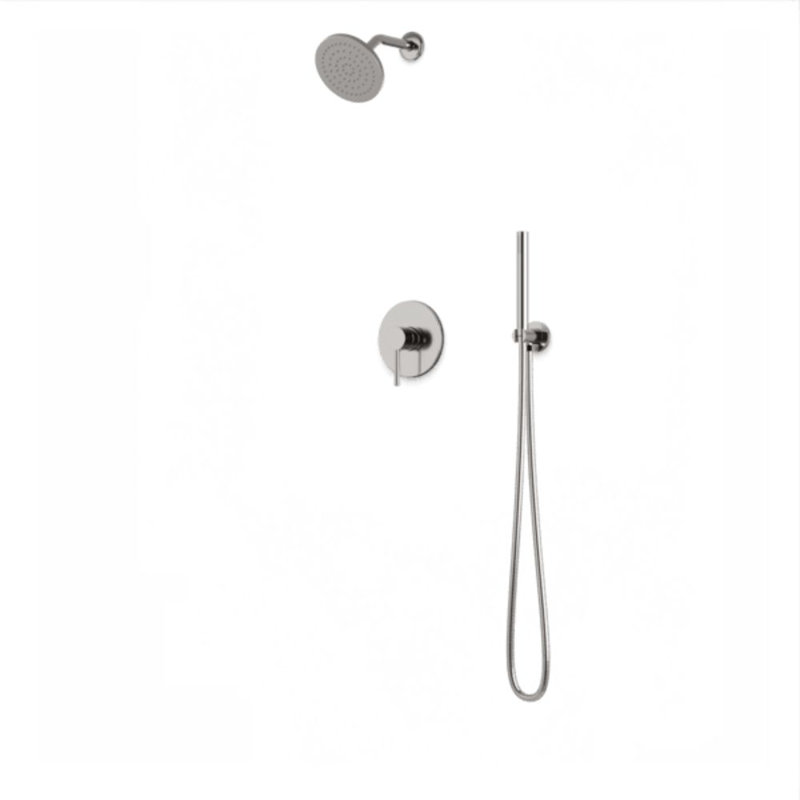 Round 2-Way Pressure Balance Shower Trim Kit With Rain Shower Head And Hand Held Shower Satin Brass, Brushed Nickel