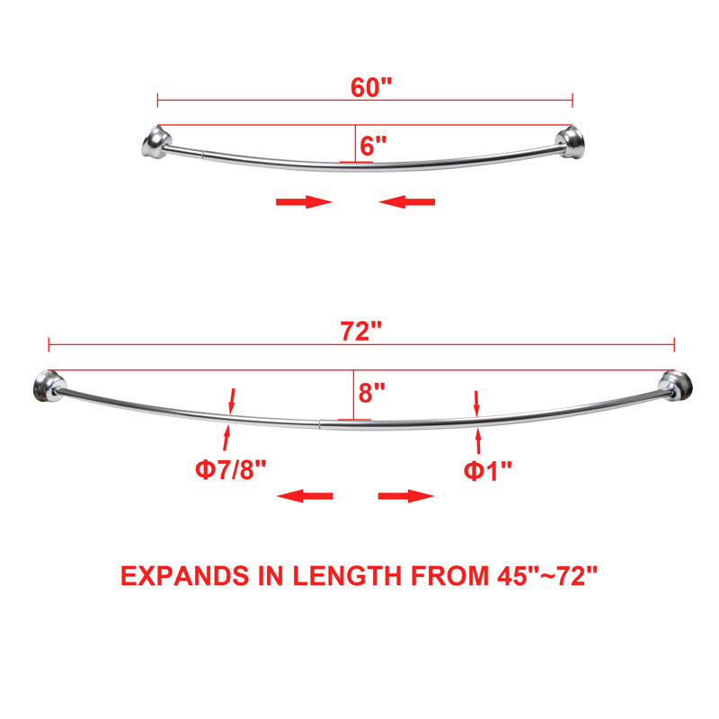 Adjustable Chrome Aluminum Curved Shower Rod, 45-72 Inches