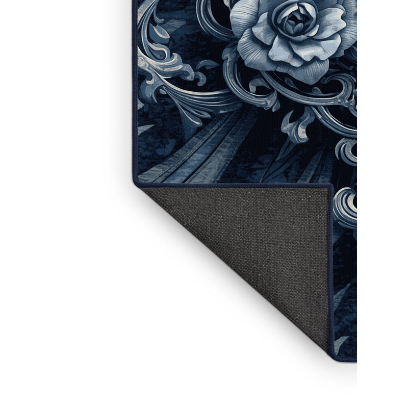 Tapis floral moelleux doux et moelleux rétro gris - reliure marine, 7 x 9