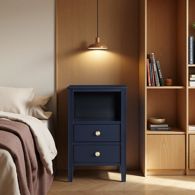 Table de chevet avec rangement à 2 tiroirs Winston, Bleu très foncé
