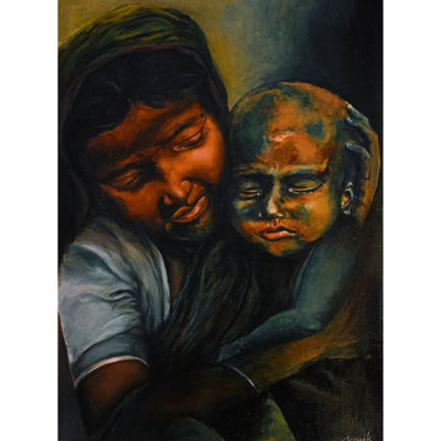 Painting Of Mother & Child | Oil On Canvas | Art By Souvik Hazra