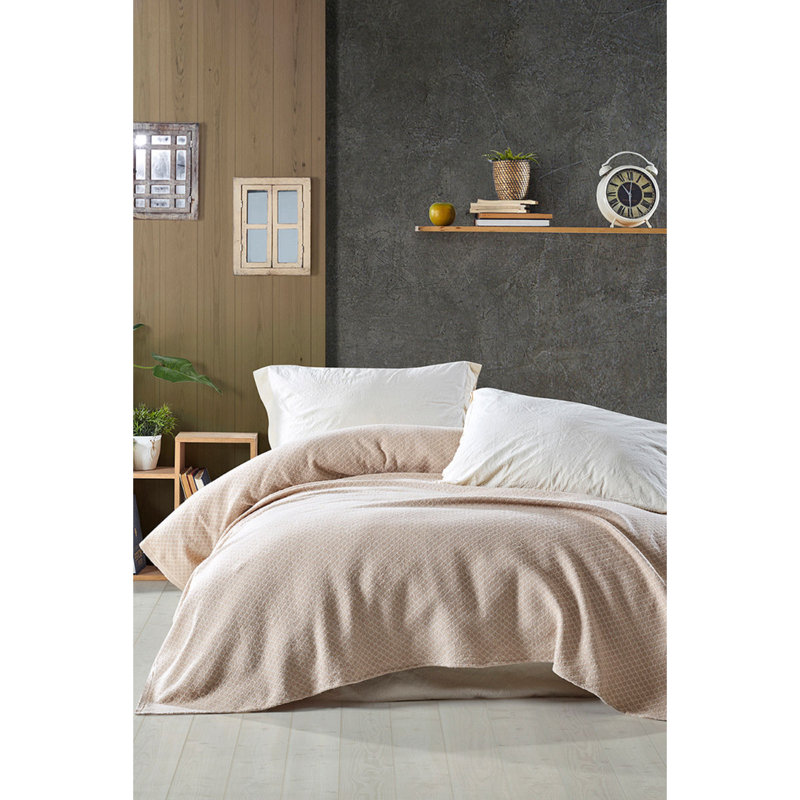 Couvre-lit en mélange de coton Helfred, Beige