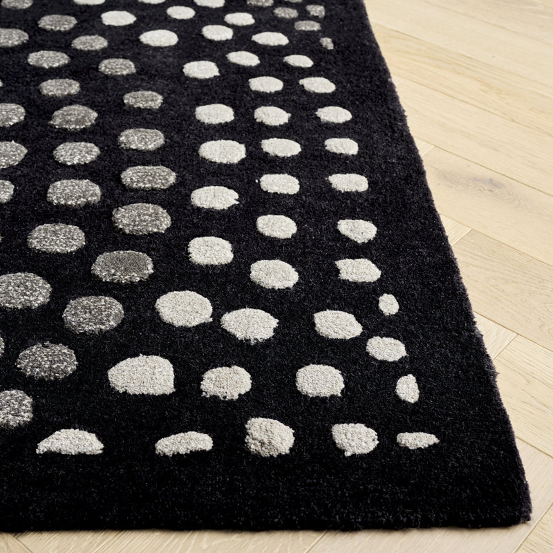 Tapis gris foncé en laine touffeté et fabriqué à la main à motif abstrait Amier, Rectangle 2 pi 6 po x 4 pi