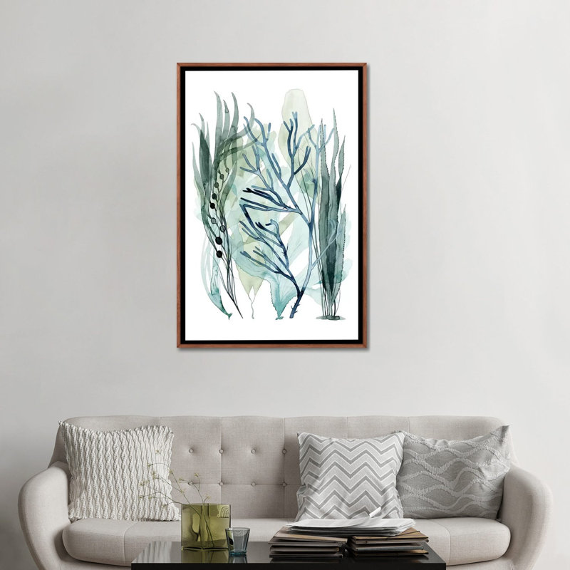 Reproduction d’art « Sea Leaves III » par Grace Popp, Pas de tapis, H 48 po x l 32 po x P 1,5 po, Cadre bois classique