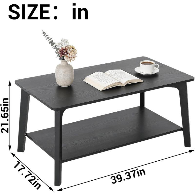 Table basse, table centrale à 2 niveaux avec rangement, pieds fuselés, transitions courbées, 21,7 po x 39,4 po x 17,7 po, facile à assembler, pour le salon, noir