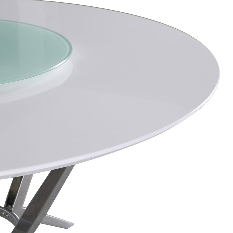 Kamiyha Round Dining Table with Lazy Susan in White and Silver